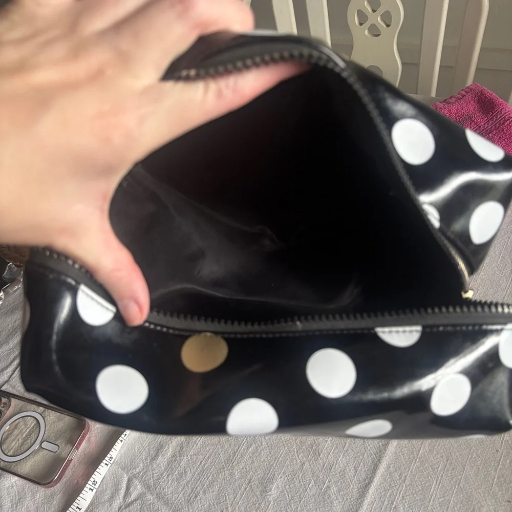 PINK Victoria's Secret Black Polka Dot Cosmetic Pouch with Gold Trim makeup